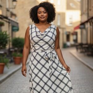 Cato Sleeveless Black & White Plaid Maxi Dress with Waist Tie 22/24W NWT